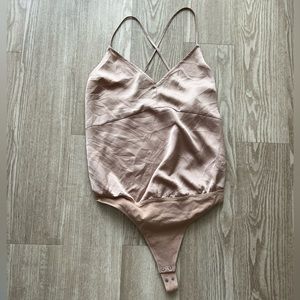 Abercrombie & Fitch Bodysuit Silky Satin Blush Pink Strappy Tank Large